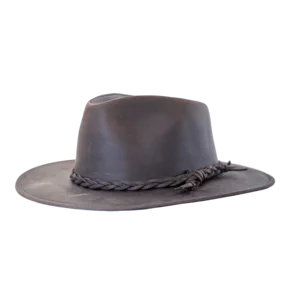 Cappello in pelle testa di moro, modello Australiano, ala da 7cm
