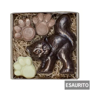 Confezione con gatto in cioccolato, 150g