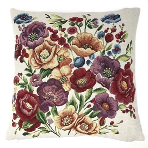 Housse de coussin en tissu gobelin, style shabby chic avec roses, 44×44cm