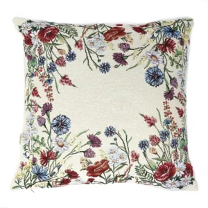 Federa cuscino shabby chic in gobelin con fiori di campo, 44×44cm