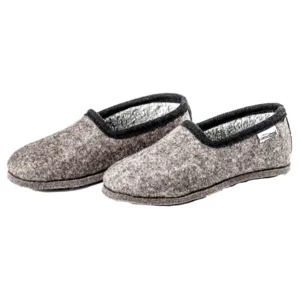 Pantofole tirolesi fatte a mano in feltro grigio con bordo nero