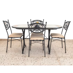 Table en pierre de lave avec céramique Caltagirone décorée à la main avec 6 chaises en fer, 150x80cm
