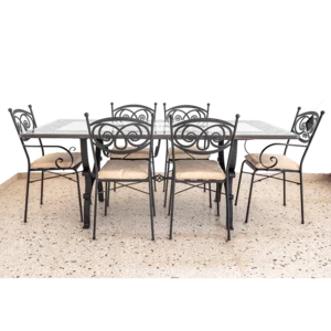 Tavolo in pietra lavica con ceramica di Caltagirone decorato a mano con 6 sedie, 200x100cm