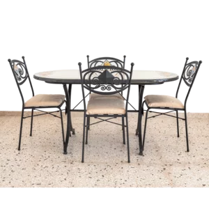 Tavolo in pietra lavica con ceramica di Caltagirone decorato a mano con 6 sedie, 150x80cm