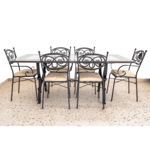 Tavolo in pietra lavica con ceramica di Caltagirone decorato a mano con 6 sedie, 200x100cm