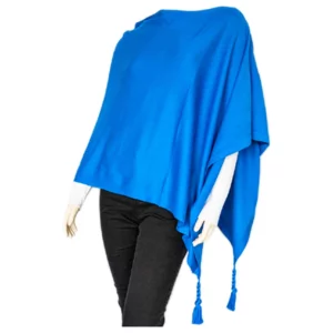 Poncho in lana merinos con nappine - azzurro
