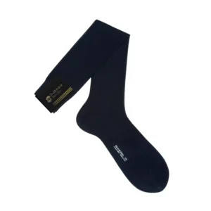 Chaussettes longues côtelées pour homme, 100% fil d'écosse, coloris bleu