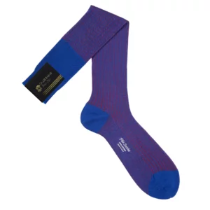 Blaue und rote doppelt gedrehte lange Socken aus Lisle für Herren