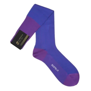 Chaussettes longues en fil d'écosse en jacquard à fines rayures violet et bleu