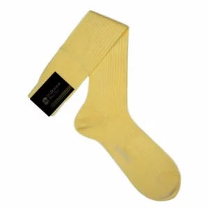 Chaussettes longues côtelées, 100% fil d'écosse, coloris jaune