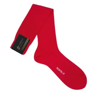Chaussettes longues côtelées, 100% fil d'Ecosse, couleur rouge