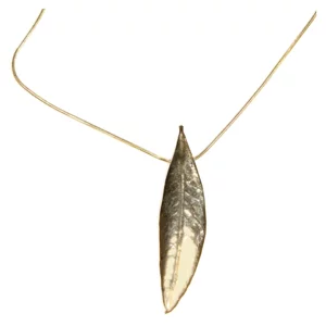 Lange Halskette mit echtem Olivenblatt, das mit Edelmetallen überzogen ist