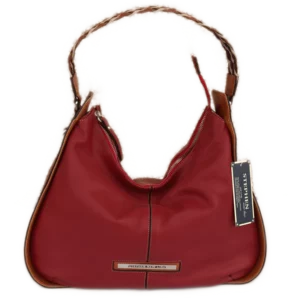 Borsa realizzata in pelle di vitello con manico intrecciato in cuoio