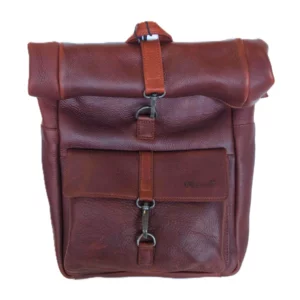 Zaino in pelle di vitello Roll con doppia chiusura e porta notebook, 38x27x12cm