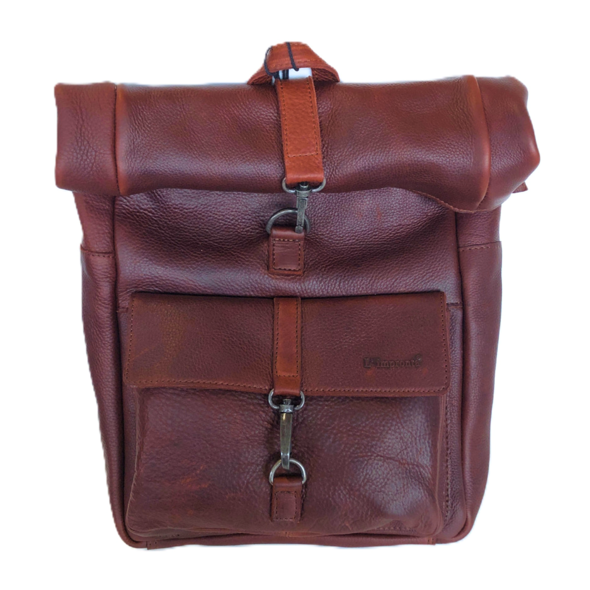 Zaino in pelle di vitello Roll con doppia chiusura e porta notebook, 38x27x12cm