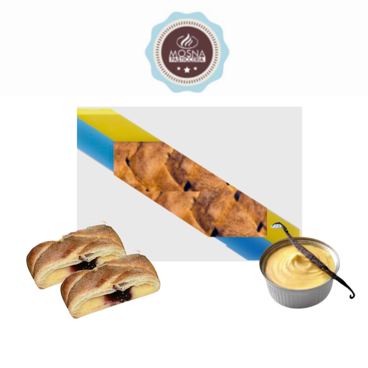 Treccia con crema pasticcera e confettura di mirtilli, confezione 2 pezzi da 700g cad.