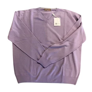 Maglia con scollo a V da uomo misto cashmere color glicine