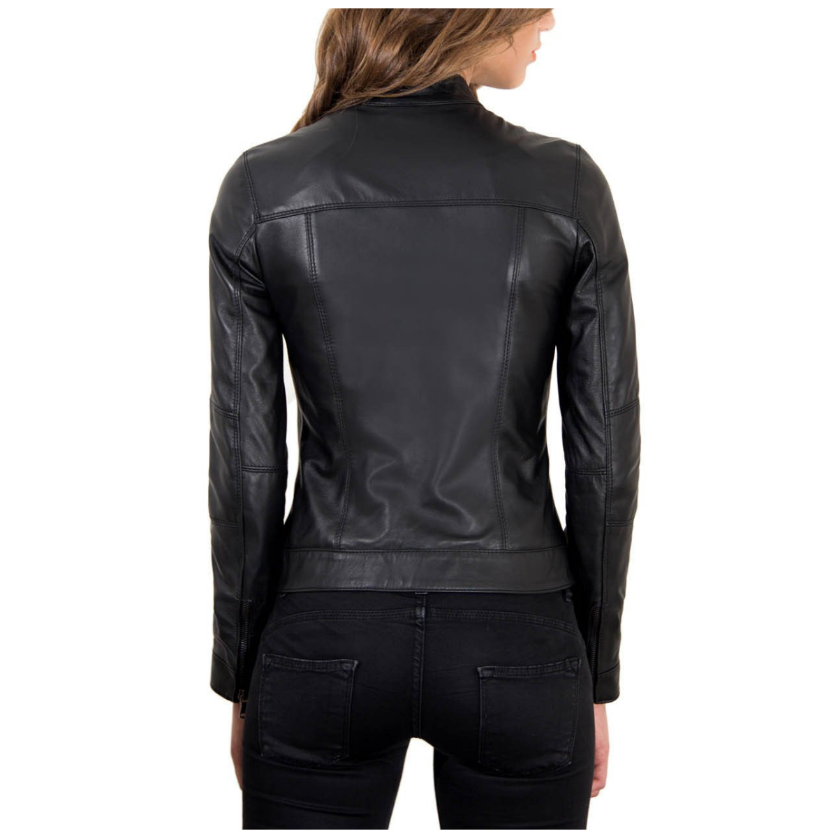 Giacca donna biker in pelle nera liscia