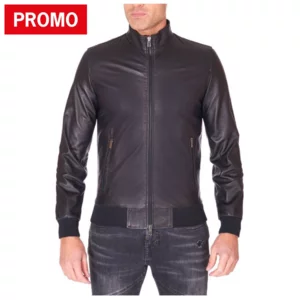 Blouson Bomber Homme en Cuir Véritable Noir Made in Italy 106