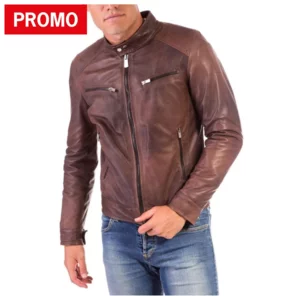 Blouson biker cuir vintage marron