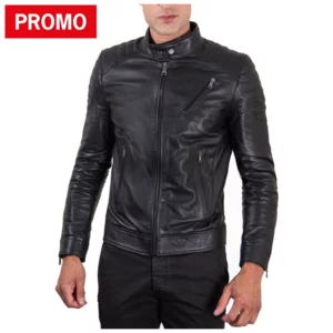 Blouson homme en cuir matelassé noir