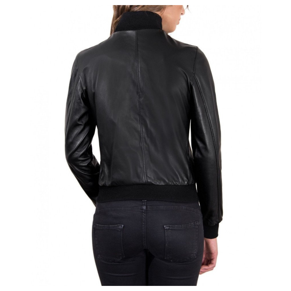 Vendita online Bomber in pelle da donna con polsini e fondo in lana