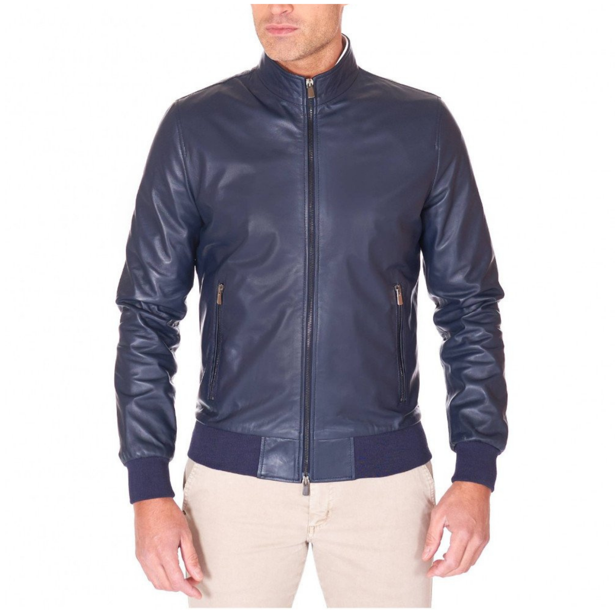 Giacca pelle outlet blu uomo