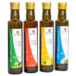 Gewürzmischung auf Basis von nativem Olivenöl extra und Zitrone, Chilischote, Bruschetta, Basilikum, 4x250ml