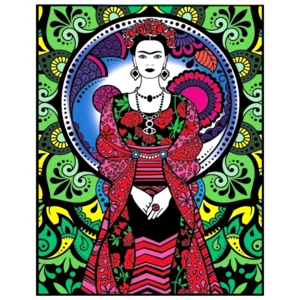 Kleines Gemälde mit Samtzeichnung zum Ausmalen: Frida Kahlo Ganzfigur, 21x29,7cm