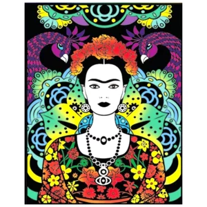 Quadro small con disegno in velluto da colorare: Frida Kahlo primo piano, 21x29,7cm
