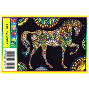 Quadro large con disegno in velluto da colorare: Cavallo mandala, 47x35cm