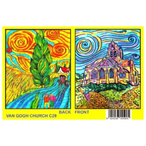 Raccoglitore con disegno in velluto da colorare, Chiesa di Auvers, 27x37x4cm.