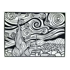 Ausmalbild mit durchgezogenem Design in Samt Sternennacht LA3, 47x35cm