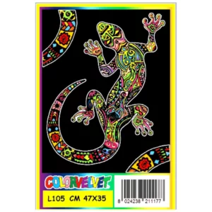 Quadro large con disegno in velluto da colorare: Geco, 47x35cm