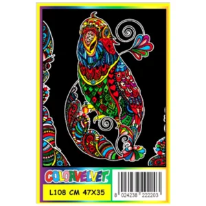 Quadro large con disegno in velluto da colorare: Pappagallo, 47x35cm