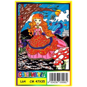 Quadro large con disegno in velluto da colorare: Principessa, 47x35cm