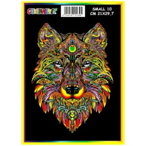 Quadro small con disegno in velluto da colorare: Lupo, 21x29,7cm
