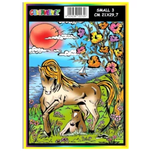 Quadro small con disegno in velluto da colorare: Cavalli, 21x29,7cm