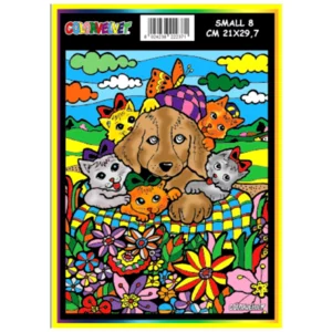 Quadro small con disegno in velluto da colorare: Cani e gatti, 21x29,7cm