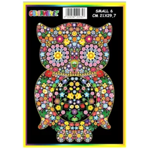Quadro small con disegno in velluto da colorare: Gufetto fiori, 21x29,7cm