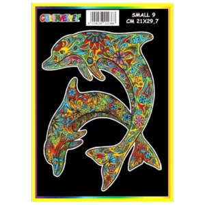 Quadro small con disegno in velluto da colorare: Delfini, 21x29,7cm