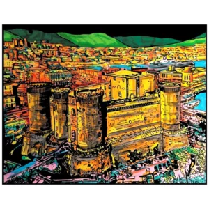 Quadro small con disegno in velluto da colorare: Maschio Angioino, 21x29,7cm