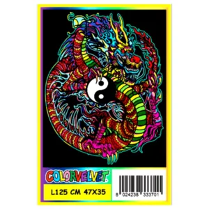 Quadro large con disegno in velluto da colorare: Dragone Yin e Yang, 47x35cm
