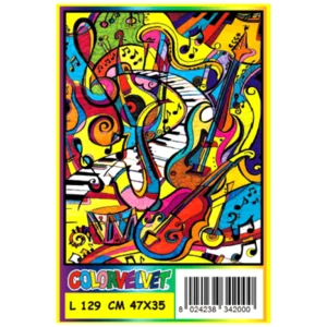 Quadro large con disegno in velluto da colorare: Musica, 47x35cm