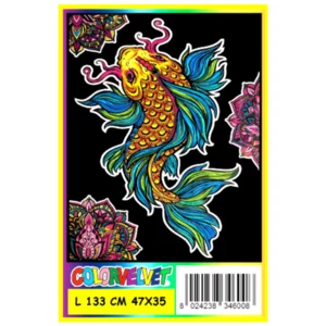 Quadro large con disegno in velluto da colorare: Carpa Koi, 47x35cm