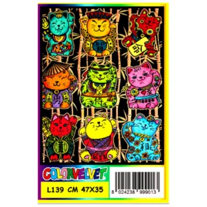 Quadro large con disegno in velluto da colorare: Gattini cinesi, 47x35cm