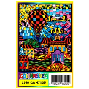 Quadro large con disegno in velluto da colorare: Mongolfiera vetrata, 47x35cm