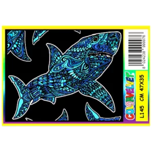 Quadro large con disegno in velluto da colorare: Squalo, 47x35cm