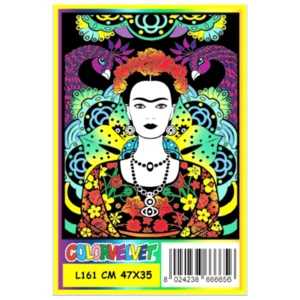 Quadro large con disegno in velluto da colorare: Frida Kahlo primo piano, 47x35cm