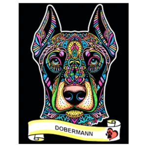 Quadro small con disegno in velluto da colorare: Dobermann, 21x29,7cm